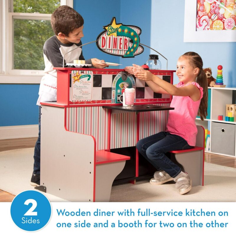 Melissa and Doug Double-Sided Wooden Star Diner Restaurant Play Space - Image 2