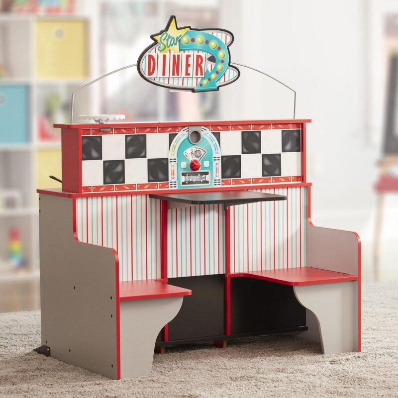 Melissa and Doug Double-Sided Wooden Star Diner Restaurant Play Space - Image 9
