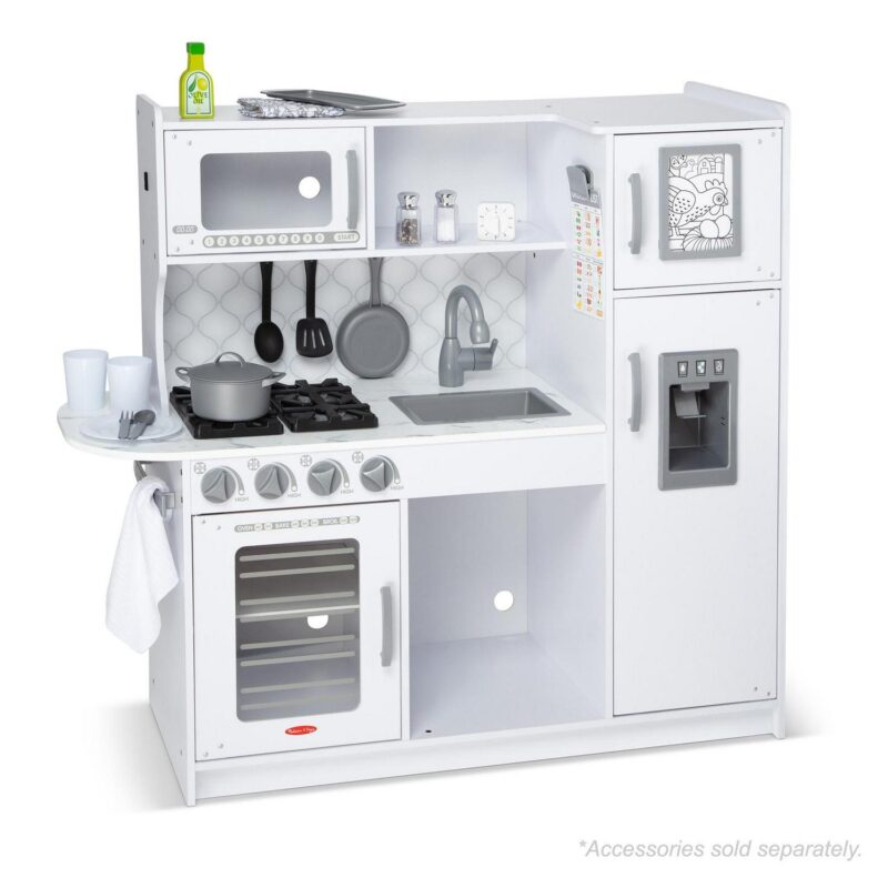 Melissa and Doug Wooden Chefa s Pretend Play Toy Kitchen With a Icea Cube Dispenser a Cloud White - FSC Certified - Image 4