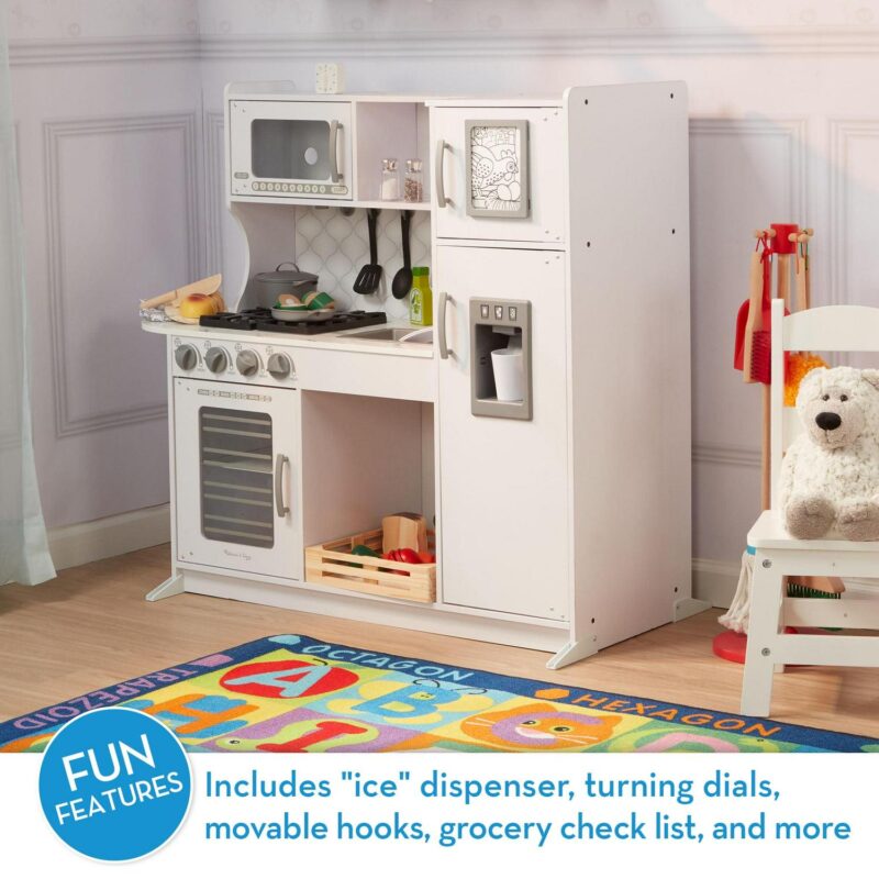 Melissa and Doug Wooden Chefa s Pretend Play Toy Kitchen With a Icea Cube Dispenser a Cloud White - FSC Certified - Image 2