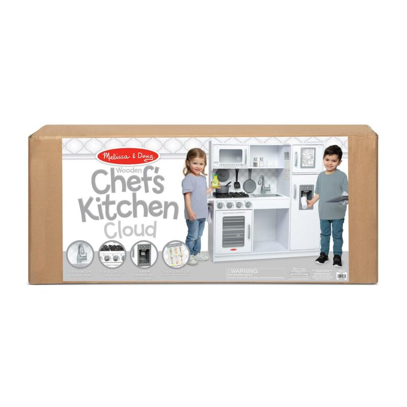 Melissa and Doug Wooden Chefa s Pretend Play Toy Kitchen With a Icea Cube Dispenser a Cloud White - FSC Certified - Image 3