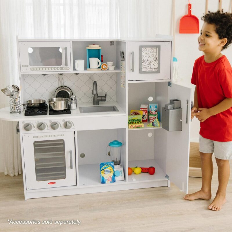 Melissa and Doug Wooden Chefa s Pretend Play Toy Kitchen With a Icea Cube Dispenser a Cloud White - FSC Certified - Image 7