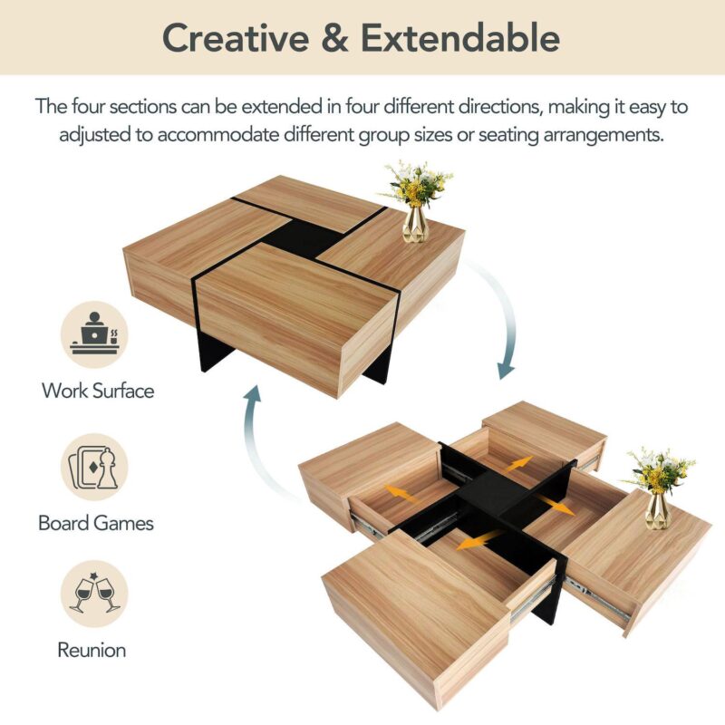Merax Coffee Table with 4 Hidden Storage Compartments - Image 3