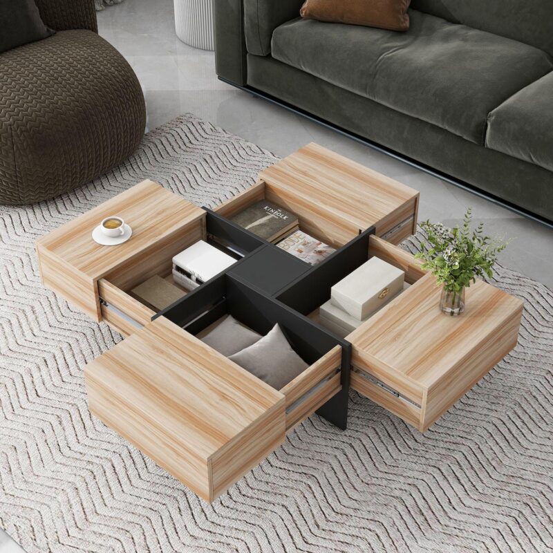 Merax Coffee Table with 4 Hidden Storage Compartments - Image 2
