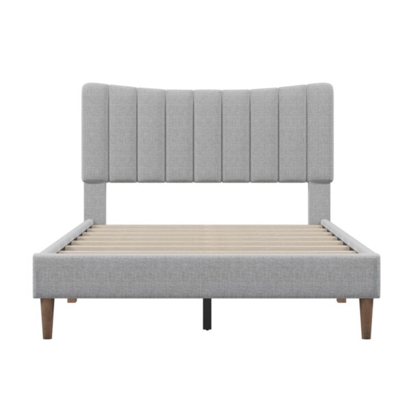 Merax Full Size Upholstered Platform Bed Frame with Vertical Channel Tufted Headboard