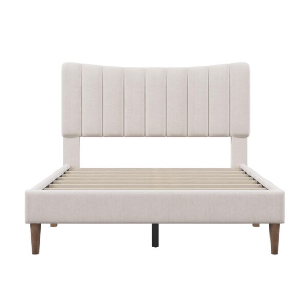 Merax Full Size Upholstered Platform Bed Frame with Vertical Channel Tufted Headboard