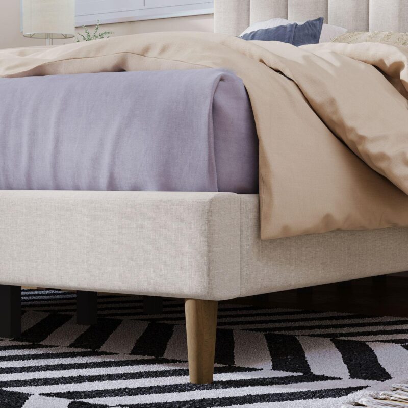 Merax Full Size Upholstered Platform Bed Frame with Vertical Channel Tufted Headboard - Image 4