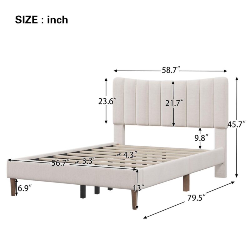 Merax Full Size Upholstered Platform Bed Frame with Vertical Channel Tufted Headboard - Image 5