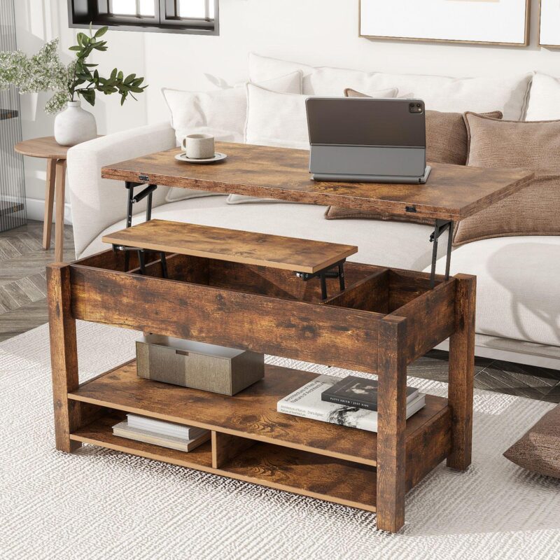 Merax Lift Top Coffee Table, Multi-functional Coffee Table With Open Shelves - Image 2