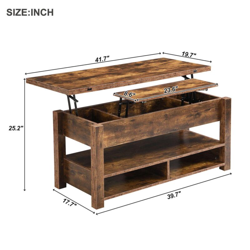 Merax Lift Top Coffee Table, Multi-functional Coffee Table With Open Shelves - Image 5