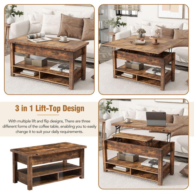 Merax Lift Top Coffee Table, Multi-functional Coffee Table With Open Shelves - Image 3