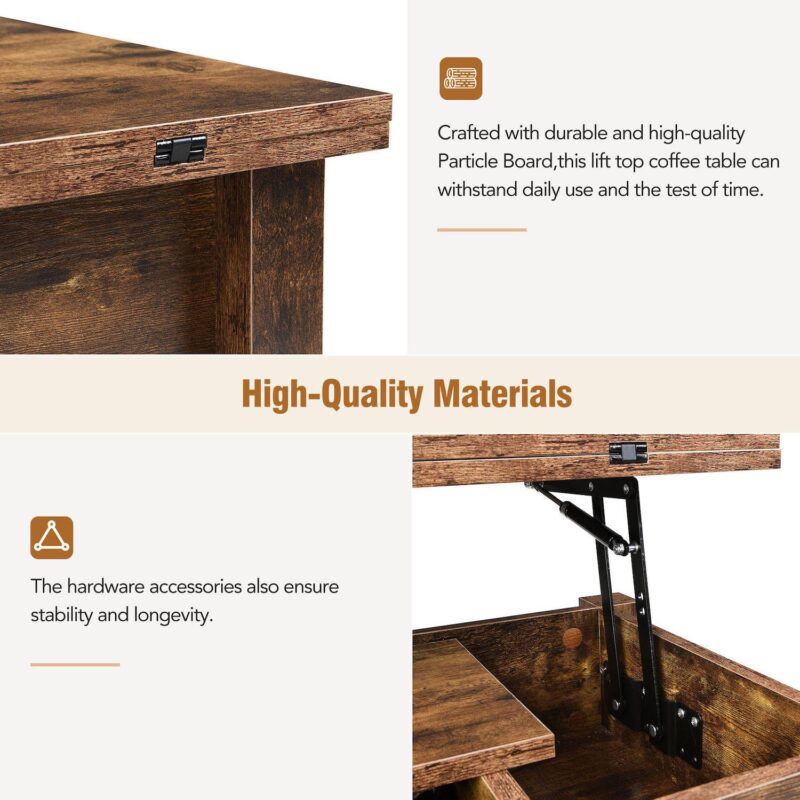 Merax Lift Top Coffee Table, Multi-functional Coffee Table With Open Shelves - Image 4