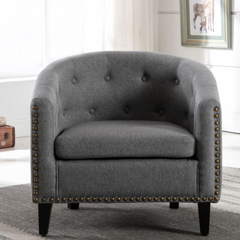 Merax Linen Fabric Tufted Barrel Chairtub Chai - Image 3