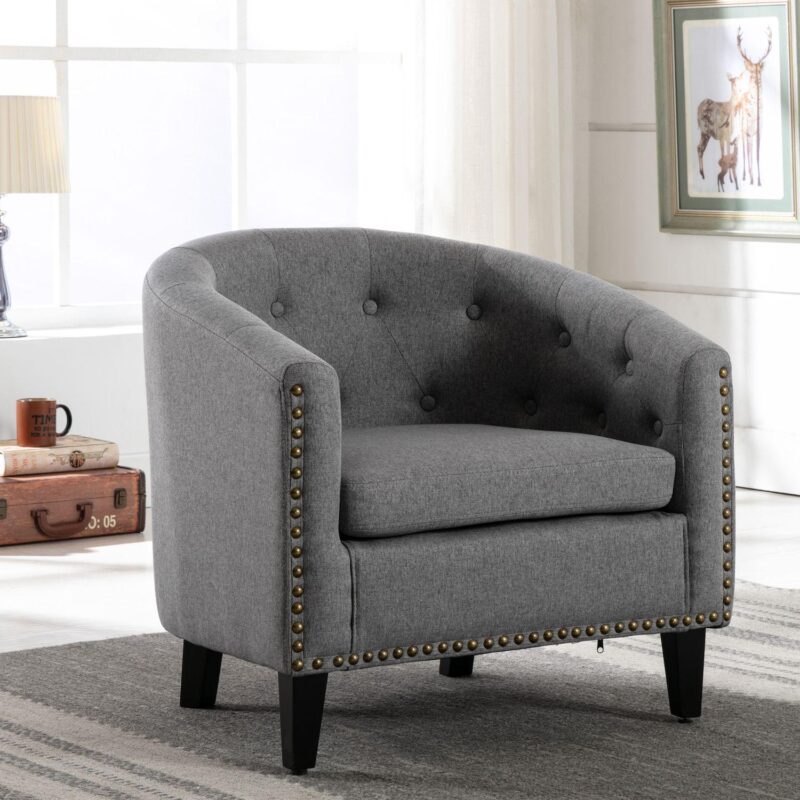 Merax Linen Fabric Tufted Barrel Chairtub Chai - Image 2