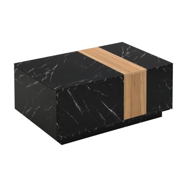 Merax Modern Coffee Table with Faux Marble and Walnut Wood Grain Finish