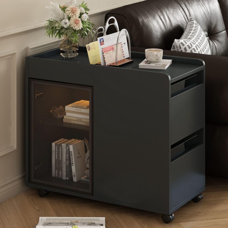 Merax Modern End Table With Led Light And Wheels - Image 3
