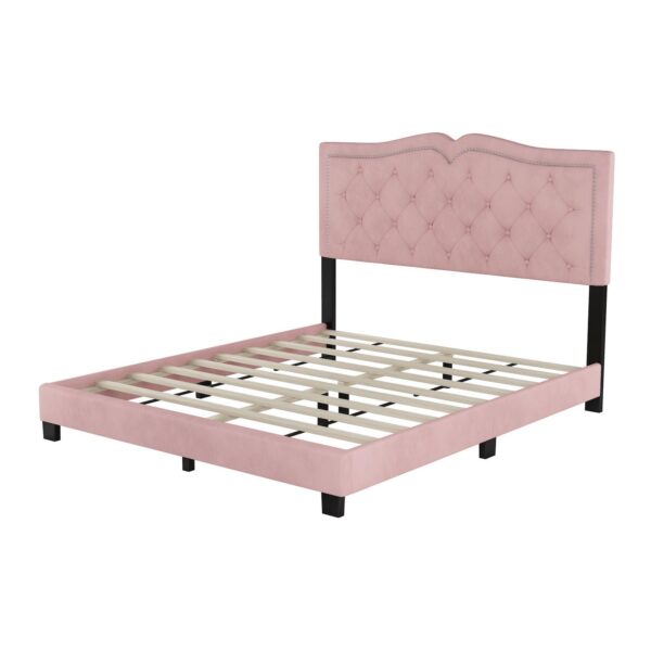 Merax Modern Velvet Platform Bed With Tufted Headboard