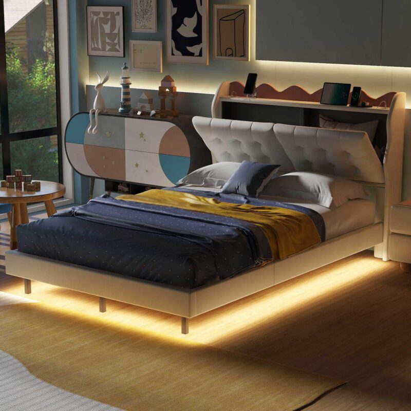 Merax Platform Bed Frame With Led Light Strips - Image 3