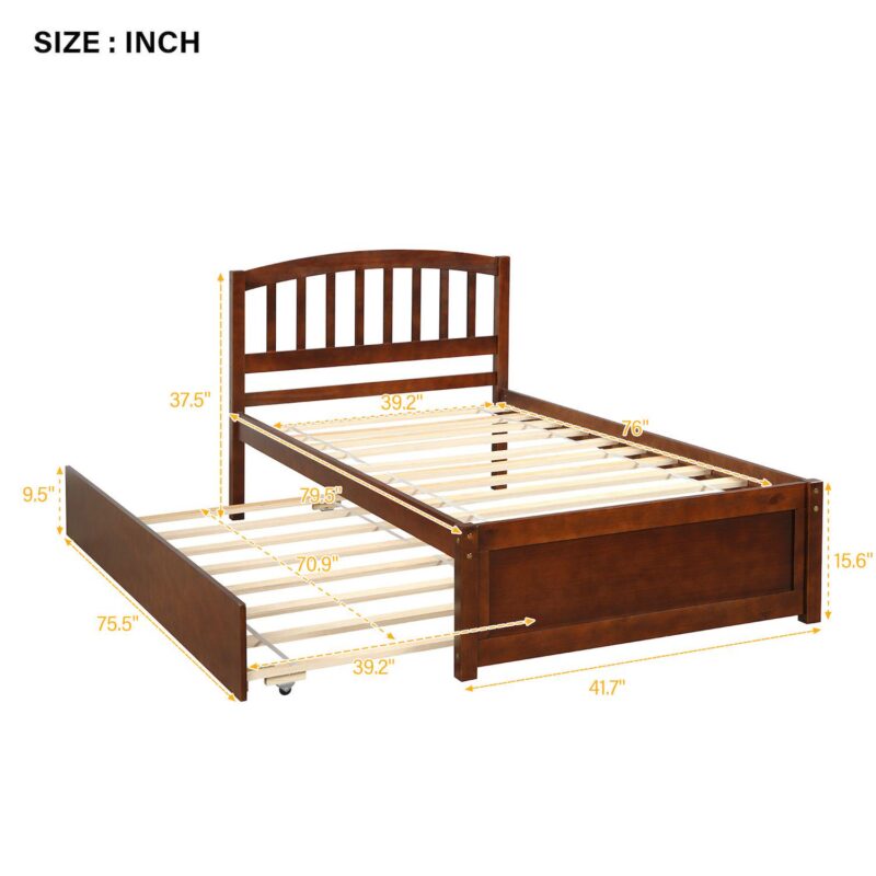 Merax Platform Bed Wood Bed Frame with Trundle - Image 5