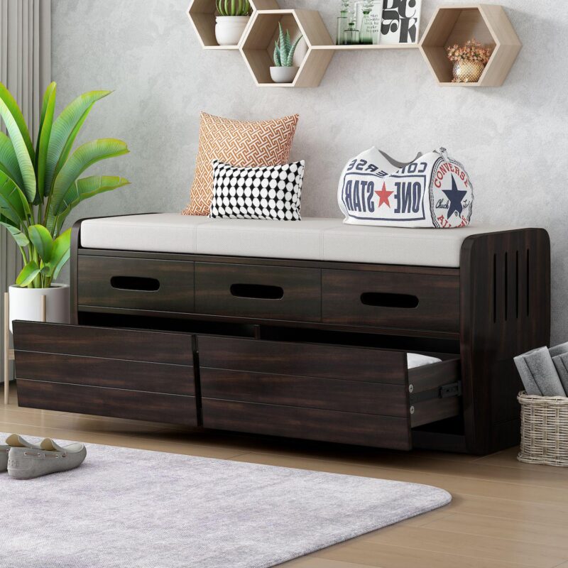 Merax Rustic Storage Bench With 2 Drawers - Image 3