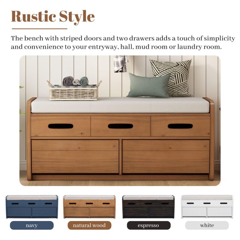 Merax Rustic Storage Bench With 2 Drawers - Image 4