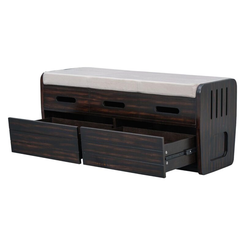 Merax Rustic Storage Bench With 2 Drawers - Image 6