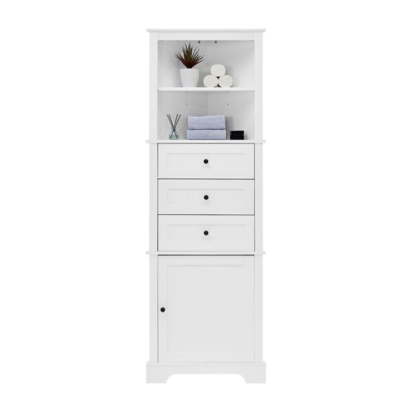 Merax Triangle Tall Cabinet With 3 Drawers And Adjustable Shelves For Bathroom