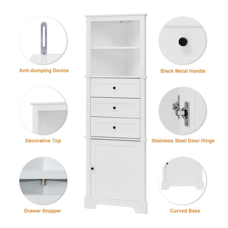 Merax Triangle Tall Cabinet With 3 Drawers And Adjustable Shelves For Bathroom - Image 3