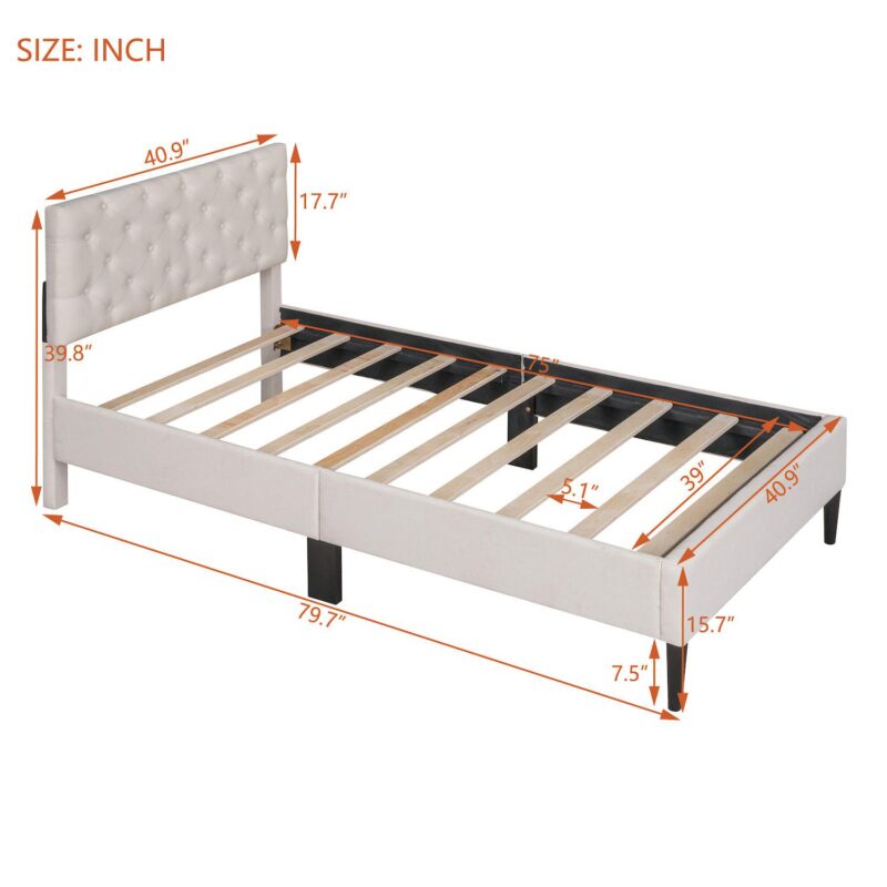 Merax Upholstered Linen Platform Bed - Image 5
