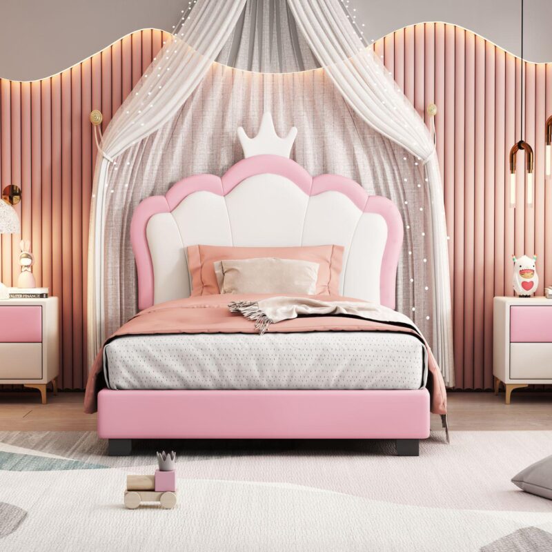 Merax Upholstered Princess Bed With Crown Headboard - Image 2