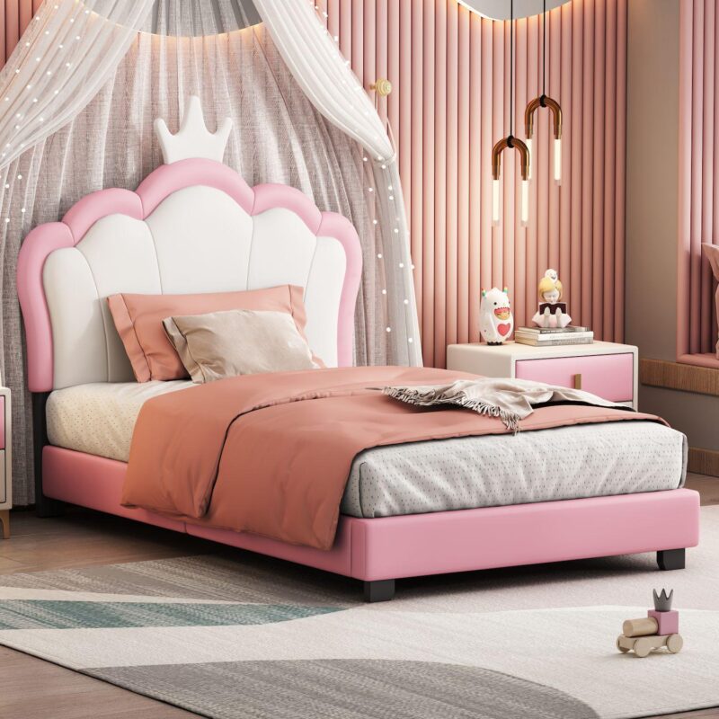 Merax Upholstered Princess Bed With Crown Headboard - Image 3