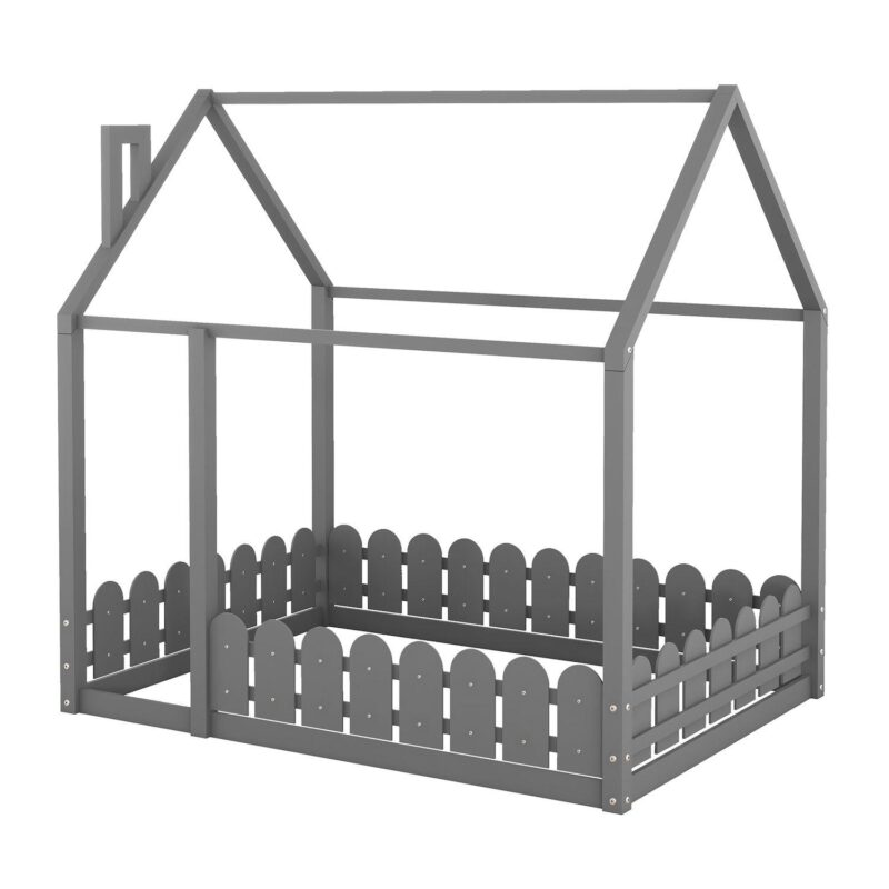 Merax Wood Bed House Bed Frame with Fence - Image 6