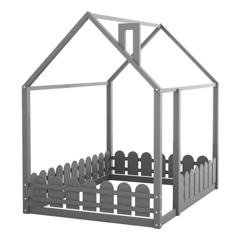 Merax Wood Bed House Bed Frame with Fence - Image 4