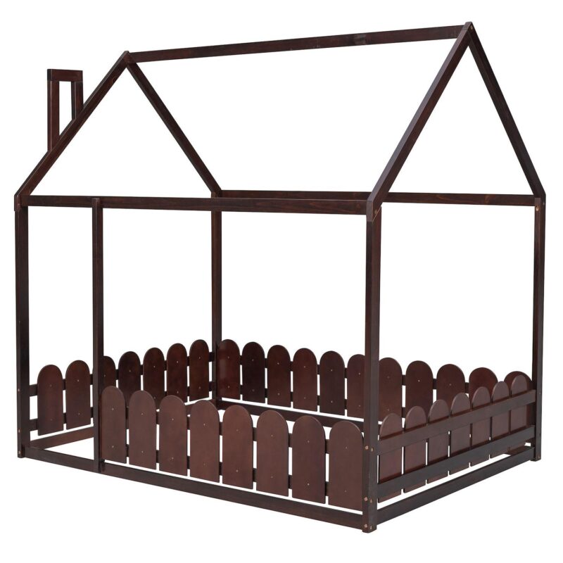 Merax Wood Bed House Bed Frame with Fence - Image 7