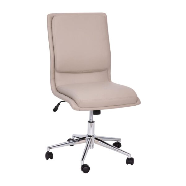 Merrick Lane Artemis Mid-Back Armless Home Office Chair with Height Adjustable Swivel Seat and Five Star Chrome Base, Taupe Faux Leather