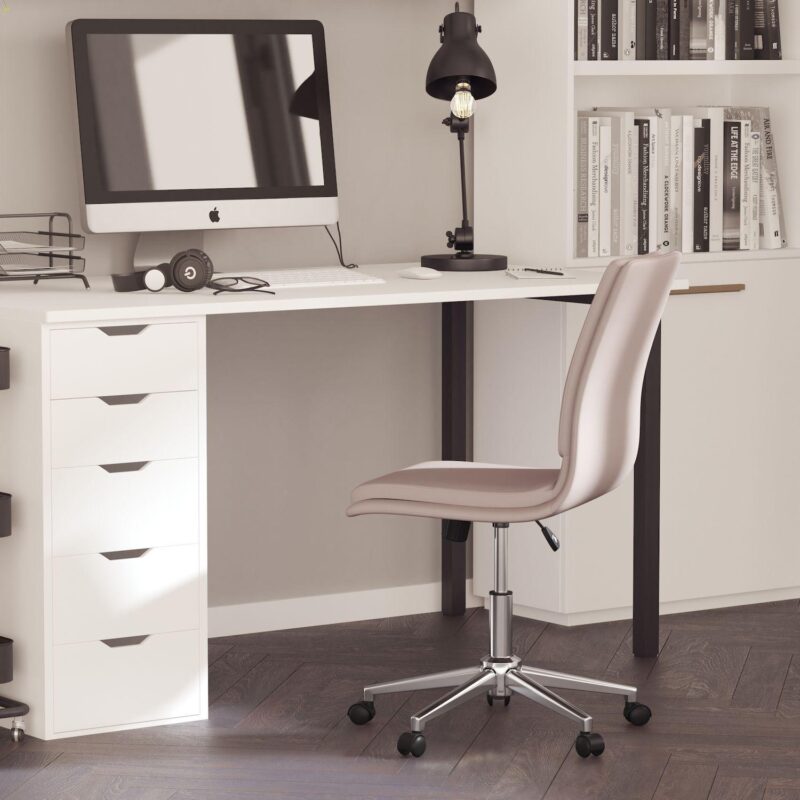 Merrick Lane Artemis Mid-Back Armless Home Office Chair with Height Adjustable Swivel Seat and Five Star Chrome Base, Taupe Faux Leather - Image 2