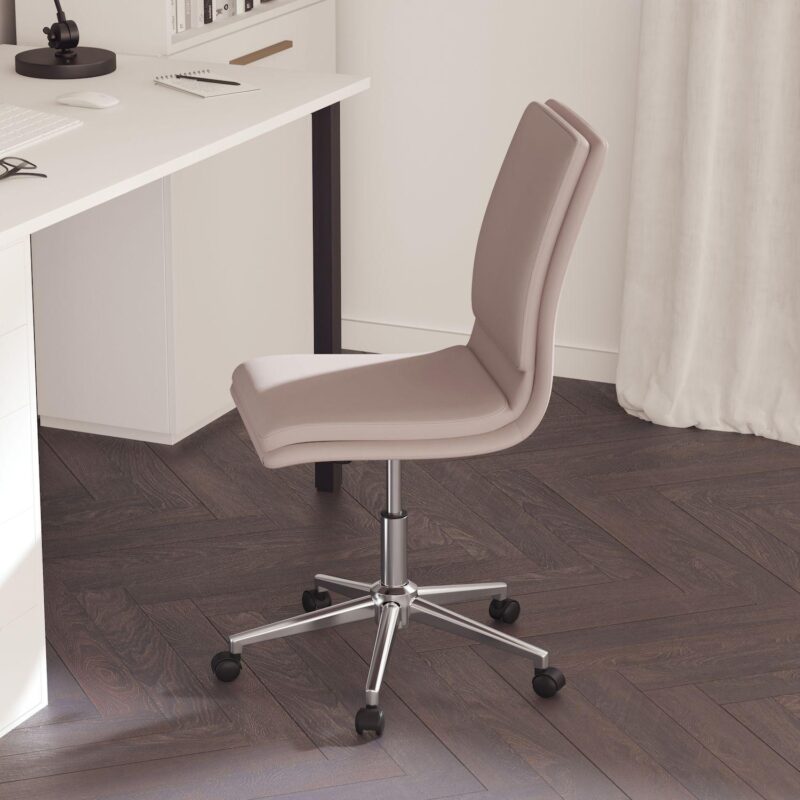 Merrick Lane Artemis Mid-Back Armless Home Office Chair with Height Adjustable Swivel Seat and Five Star Chrome Base, Taupe Faux Leather - Image 3