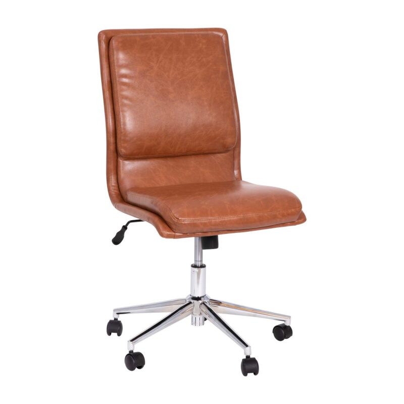 Merrick Lane Artemis Mid-Back Armless Home Office Chair with Height Adjustable Swivel Seat and Five Star Chrome Base, Taupe Faux Leather - Image 6