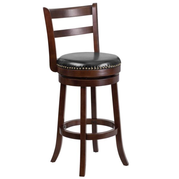 Merrick Lane Carina Series Wooden Stool with Single Slat Ladder Back with Faux Leather Seat