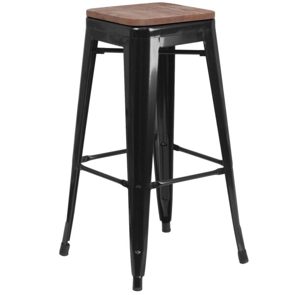 Merrick Lane Dalton Series Backless Metal Dining Stool with Wooden Seat for Indoor Use