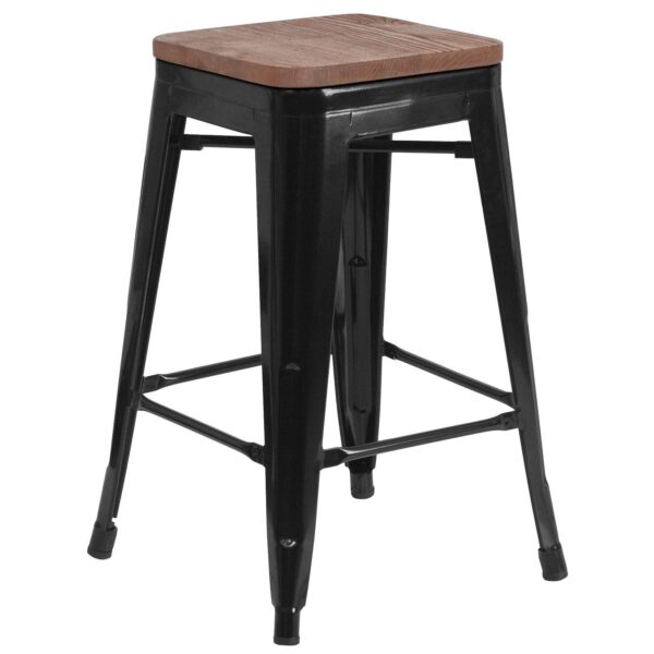 Merrick Lane Dalton Series Backless Metal Dining Stool with Wooden Seat for Indoor Use