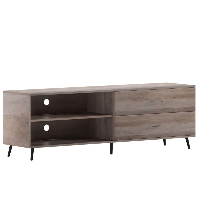 Merrick Lane Erikson Mid-Century Modern TV Stand with Adjustable Shelves and Two Drawers - Image 6