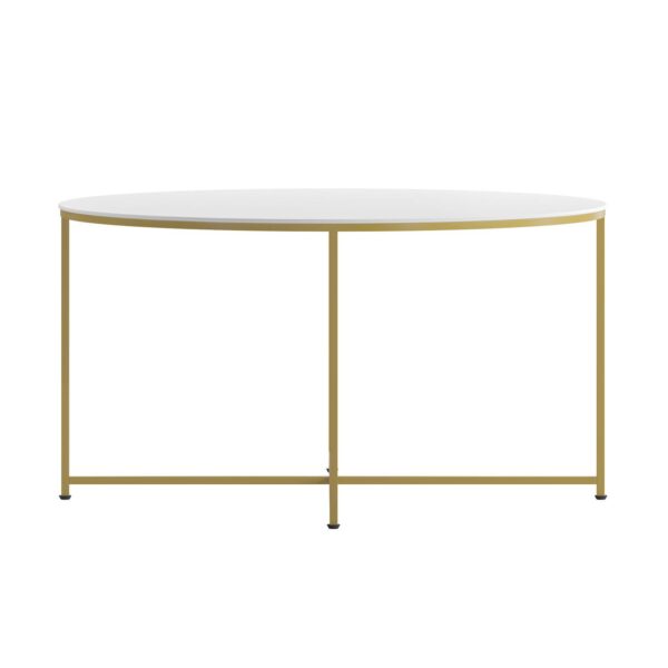 Merrick Lane Fairdale Glass Coffee Table with Round Brushed Gold Cross Brace Frame