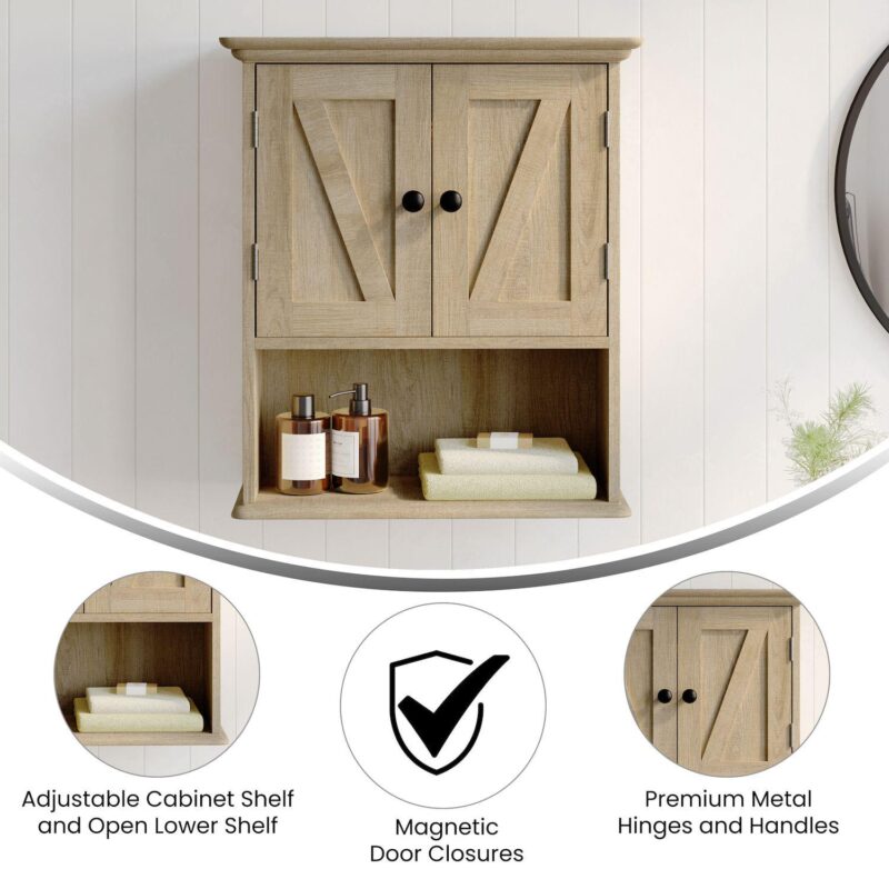 Merrick Lane Farmhouse Wall Mount Storage Cabinet For Bath Or Laundry Room - Image 4