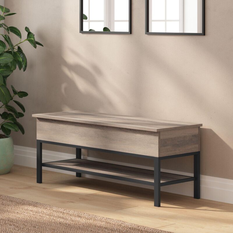 Merrick Lane Green River Rustic Farmhouse Entryway Bench with Bottom Storage Shelf - Image 2