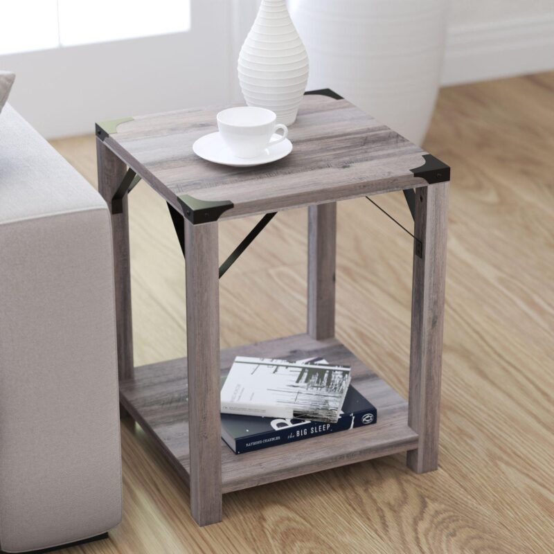 Merrick Lane Green River Modern Farmhouse Engineered Wood End Table and Powder Coated Steel Accents - Image 3