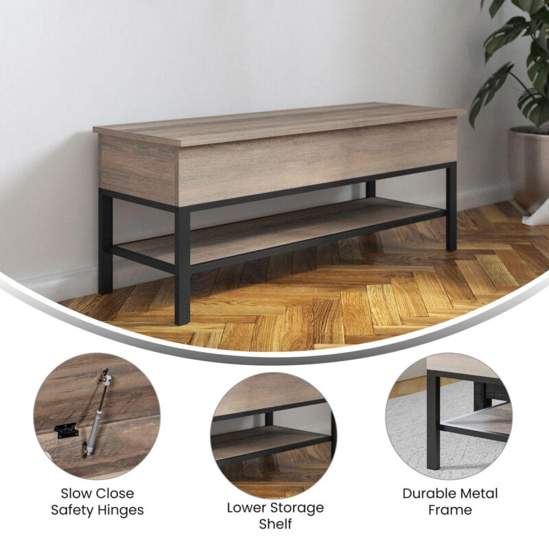 Merrick Lane Green River Rustic Farmhouse Entryway Bench with Bottom Storage Shelf - Image 4