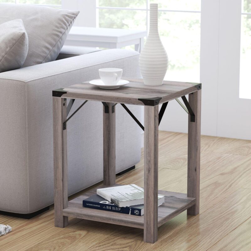 Merrick Lane Green River Modern Farmhouse Engineered Wood End Table and Powder Coated Steel Accents - Image 2