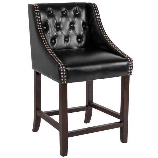 Merrick Lane Hadleigh Upholstered Counter Stool 24  High Transitional Tufted Counter Stool with Accent Nail Trim