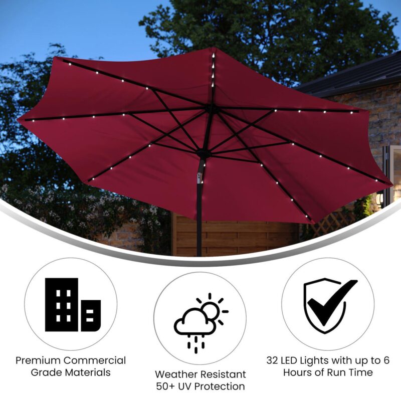 Merrick Lane Led Light Solar Patio Umbrella With Crank And Tilt Functions - Image 4